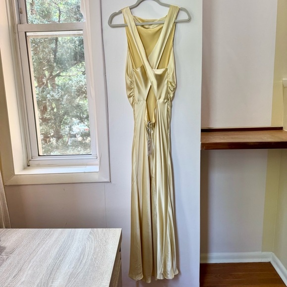 NWT Reformation Casette Silk Dress Maxi Long Wedding Cocktailin Blonde Yellow 12 - Picture 7 of 17